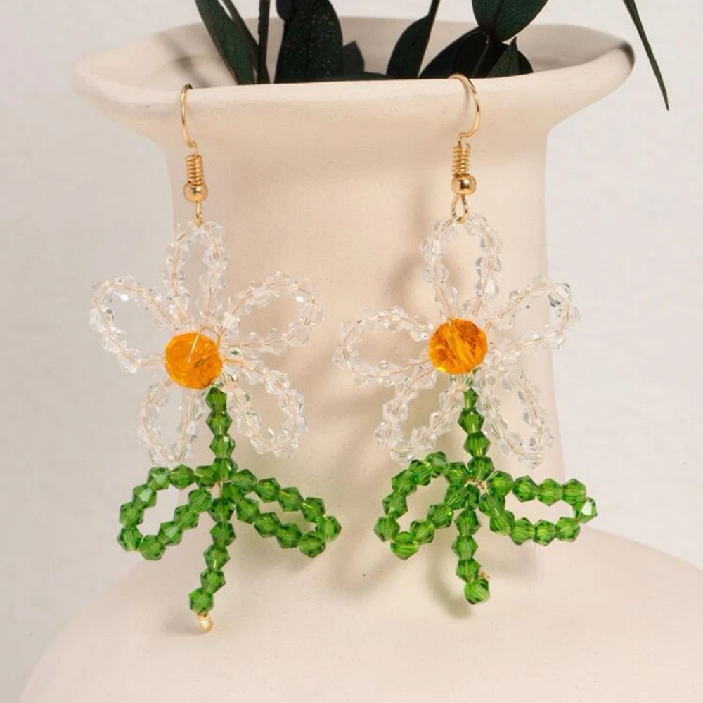 🌸 Awesome Floral Flower Large Beaded Drop Earrings 🌸